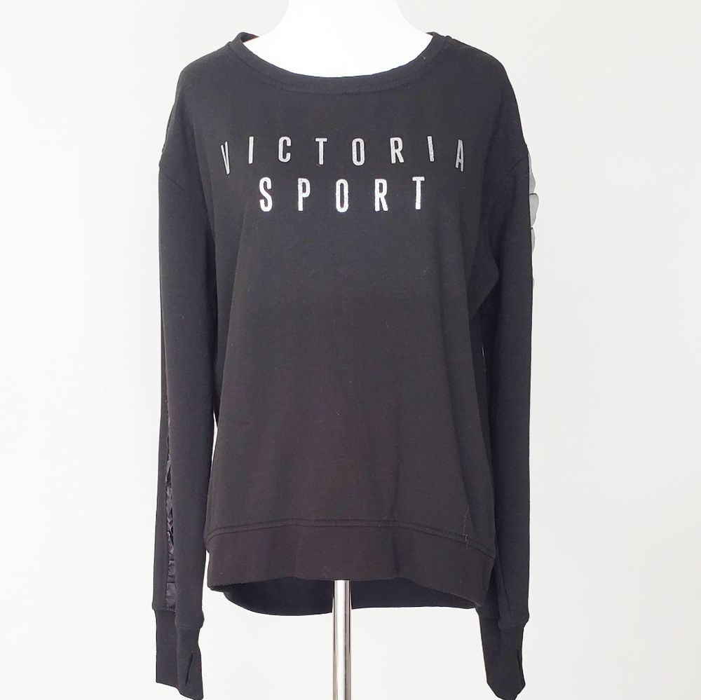 Victoria Sport Logo Crew Neck Sweater Black With Glitter Size Small
